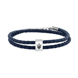 maserati jewels leather stainless steel bracelet black leather blue 38+3cm
