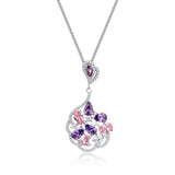 cubic zirconia, amethyst and rose quartz pendant drop necklace in sterling silver