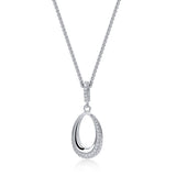 partially stoneset cubic zirconia teardrop outline pendant necklace with stoneset bale in sterling silver