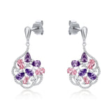 cubic zirconia, amethyst and rose quartz pendant drop earrings in sterling silver