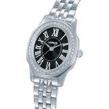 lorus quartz ladies stainless steel stone set black dial bracelet watch