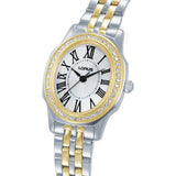 lorus quartz ladies two tone stone set white dial bracelet watch