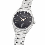 lorus quartz gents stainless steel black dial bracelet watch