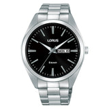 lorus quartz gents stainless steel black dial bracelet watch