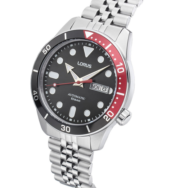 lorus automatic gents stainless steel black dial bracelet watch – Murtagh  Jewellers