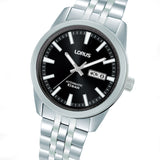 lorus automatic gents stainless steel black dial bracelet watch