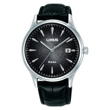 lorus quartz gents stainless steel black dial strap watch