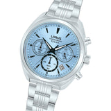 lorus quartz chronograph gents stainless steel blue dial bracelet watch