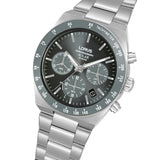 lorus solar chronograph gents stainless steel black dial bracelet watch