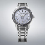 seiko presage style 60s in silvery violet bracelet watch