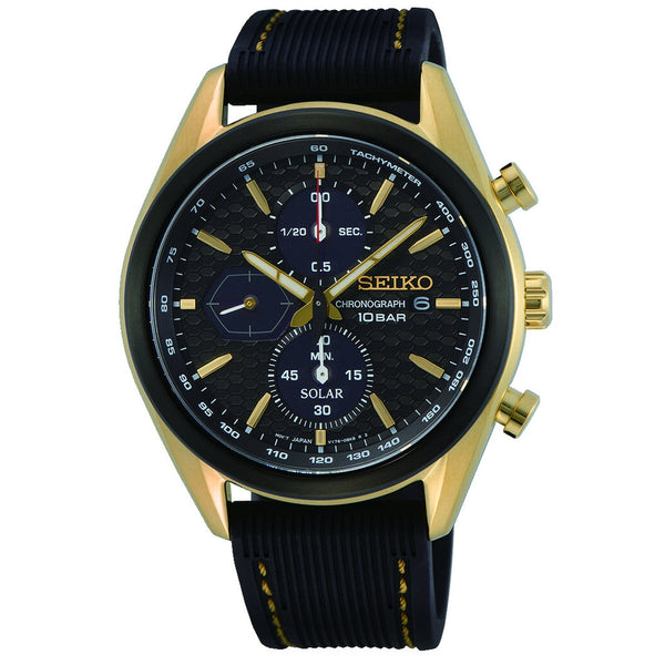 seiko macchina sportiva solar quartz chronograph black dial strap watc –  Murtagh Jewellers