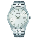 seiko quartz gents stainless steel white dial bracelet watch