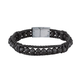sector bandy bracelet black leather & lava stone 22.5cm