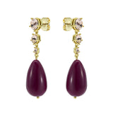 pearsti: statement crystal bead drop earrings gold tone plum golden crystal