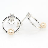 silver pearl and cz open plain circle stud earrings �