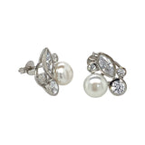 silver cluster earrings with freshwater pearl and cz