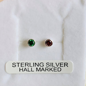 Mayo Earrings Sterling silver Green and Red CZ stud earrings